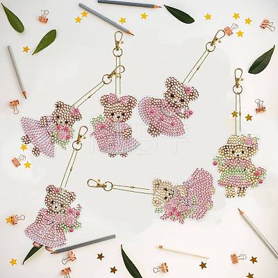 6Pcs Bear DIY Diamond Painting Keychain Kit PW-WG61106-01-1