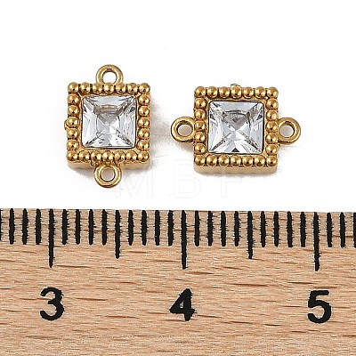 Ion Plating(IP) 304 Stainless Steel Cubic Zirconia Square Links Connector Charms STAS-K256-24G-06-1