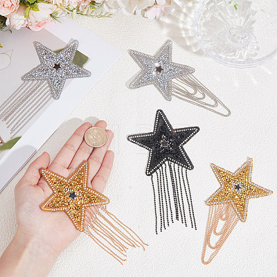 5Pcs 5 Styles Resin Rhinestone with Iron Ball Chain Tassel Sew On Patches PATC-CY0001-68-1