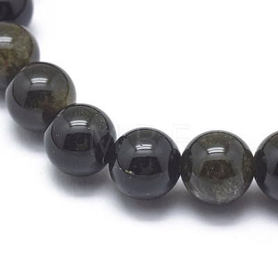 Natural Golden Sheen Obsidian Bead Stretch Bracelets BJEW-K212-B-020-1