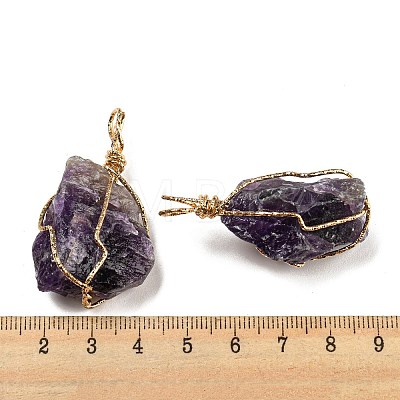 Raw Rough Natural Amethyst Iron Wire Wrapped Pendants G-H308-03G-03-1