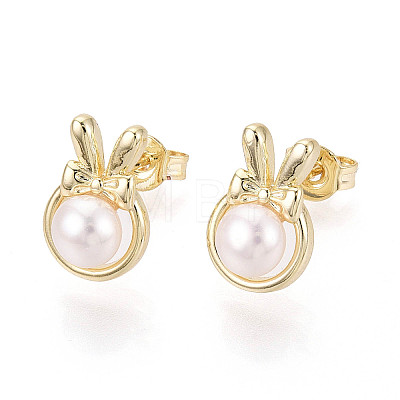 Brass & Natural Pearl Stud Earrings PEAR-N020-WX05-1