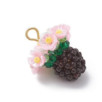 Resin Glass Seed Beaded Flower Pendants PALLOY-MZ01106-03-1