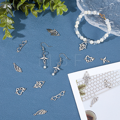SUPERFINDINGS 24Pcs 6 Style 201 Stainless Steel Links Connectors STAS-FH0001-49-1