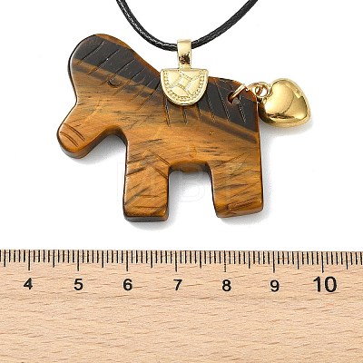Natural Tiger Eye Horse Pendant Adjustable Black Korean Waxed Polyester Cord Neckalces NJEW-JN06355-01-1