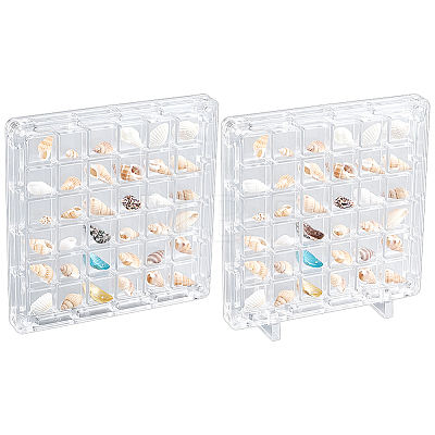 2Pcs 2 Styles Square Transparent Acrylic Shell Bead Containers with Magnetic Lid CON-WR0001-19-1