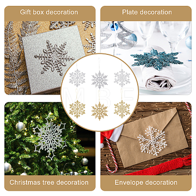 12 Sets 6 Style Christmas Snowflake Plastic Pendant Decoration AJEW-GA0006-04-1
