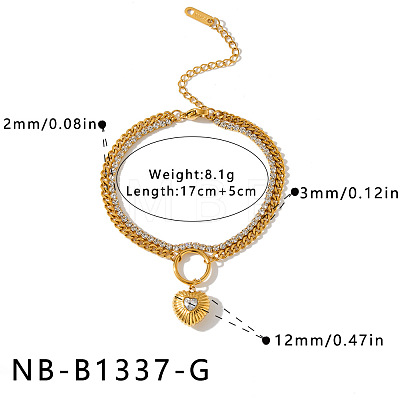 304 Stainless Steel Crystal Rhinestone Heart Charm 2-Strand Bracelets for Women WG667D2-01-1