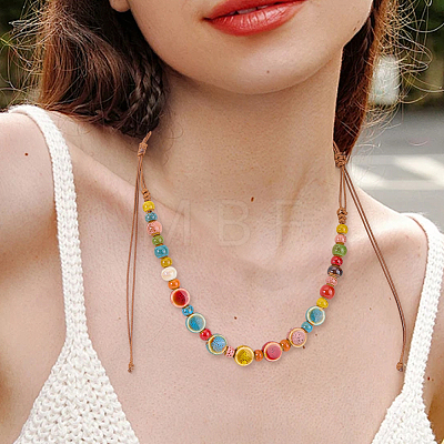 2Pcs Handmade Porcelain Beads Stretch Bracelets for Women SJEW-BM0001-02-1