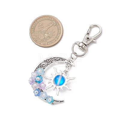Synthetic Moonstone & Alloy Moon Sun Pendant Decorations HJEW-JM04647-01-1