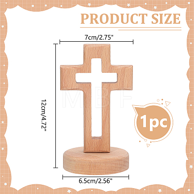 Wood Cross Figurines Ornaments DJEW-WH0016-75-1