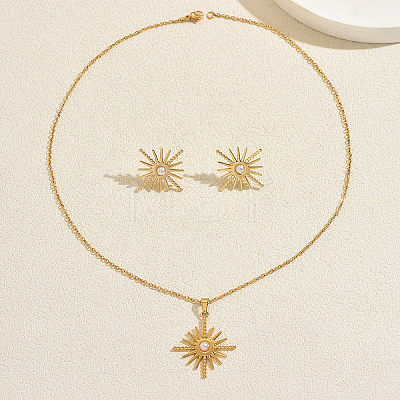 Stainless Steel Sun Stud Earrings & Pendant Necklaces Sets for Women EN4701-1