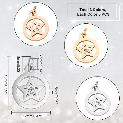 9Pcs 3 Colors 316 Surgical Stainless Steel Charms STAS-DC0009-36-1