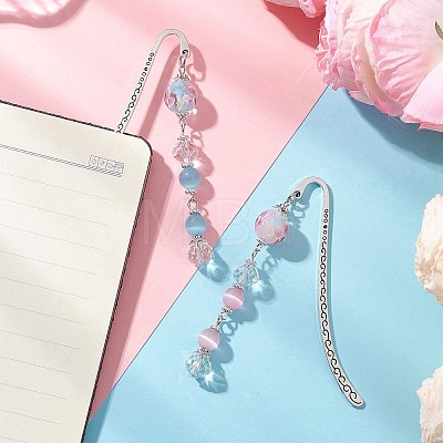 2Pcs Round Handmade Lampwork & Cat Eye & Glass Bookmark AJEW-JK00404-1