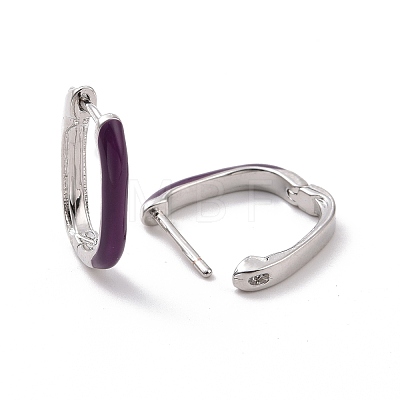 Indigo Enamel Rectangle Hoop Earrings EJEW-C030-08P-1