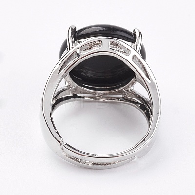 Adjustable Natural Black Agate Finger Rings RJEW-F075-01M-1