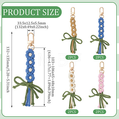 8Pcs 4 Colors Cotton Pendant Decorations HJEW-TA00405-1