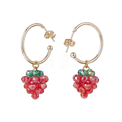 Glass Braided Beaded Strawberry Dangle Stud Earrings EJEW-TA00142-1