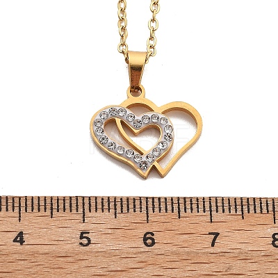 304 Stainless Steel Crystal Rhinestone Heart Pendant Cable Chain Necklaces for Women NJEW-Z056-01B-G-1