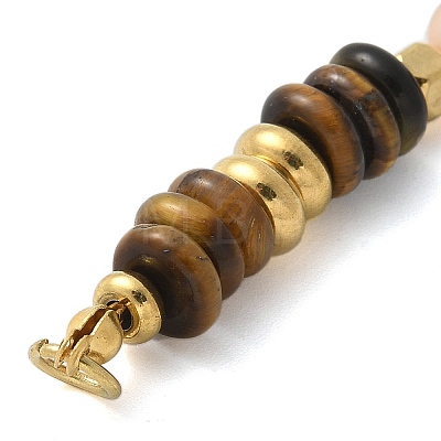 Natural Tiger Eye & Plastic Imitation Pearl Disc Beaded Connector Charms/Links STAS-L277-11G-01-1