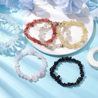 12 Constellation Natural Mixed Gemstone Chip Beaded Stretch Bracelets Sets for Women Men BJEW-JB10264-06-1