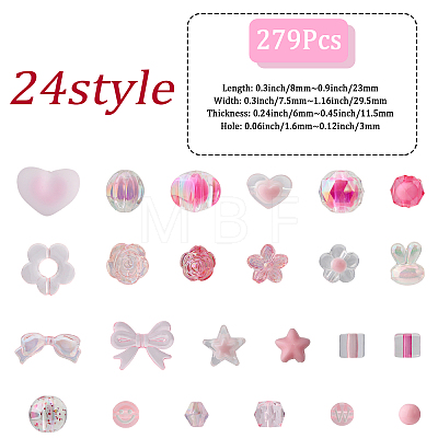 279Pcs 24 Style Transparent Acrylic Beads TACR-CA0001-22-1