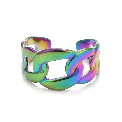 Ion Plating(IP) Rainbow Color 304 Stainless Steel Curb Chain Shape Cuff Ring for Women RJEW-C025-31M-1