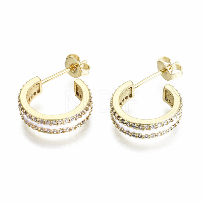 Semicircular Brass Micro Pave Clear Cubic Zirconia Half Hoop Earrings EJEW-T046-21-NF-1