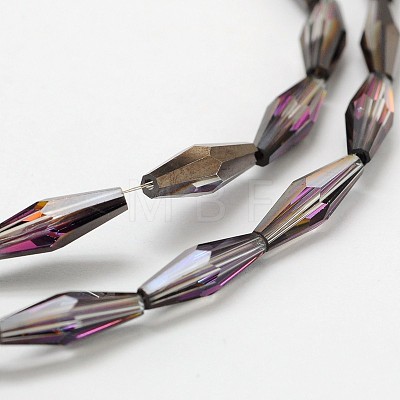 Faceted Half Plated Rice Electroplated Glass Beads Strands EGLA-F103-01C-1