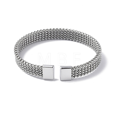 304 Stainless Steel Mesh Chain Shape Open Cuff Bangle for Women BJEW-C031-03-1