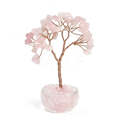 Natural Rose Quartz Chips Tree of Life Decorations DJEW-B013-01F-1