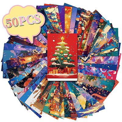 50Pcs Christmas Paper Greeting Cards DIY-P085-15B-1