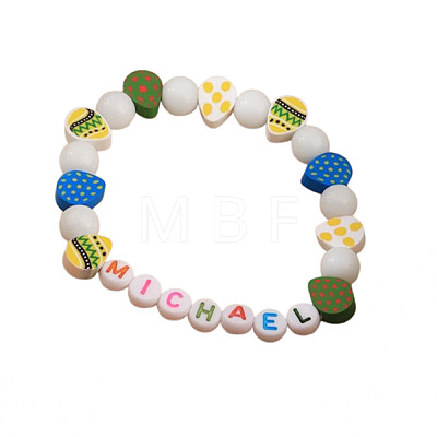 Bohemian Style Easter Polymer Clay & Glass & Resin Beaded Stretch Bracelets for Women Men FS-WG0BA76-01-1