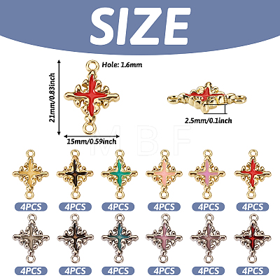  48Pcs 12 Styles Rack Plating Alloy Enamel Connector Charms FIND-TA0002-85-1