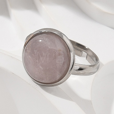 Half Round Natural Rose Quartz Finger Rings X-RJEW-M062-01P-17-1
