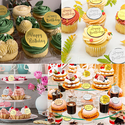 21Pcs 3 Colors Mirror Effect Acrylic Birthday Cupcake Insert Card Decoration AJEW-SP0001-67A-1