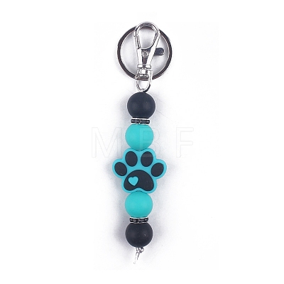 Round & Dog Paw Print Silicone Beaded Keychain PW-WG52716-01-1