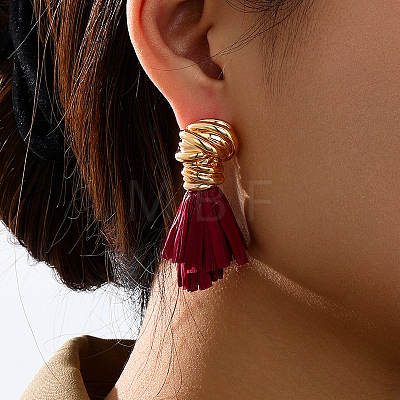 Alloy & Raffia Tassel Stud Earrings FS-WG3975A-01-1