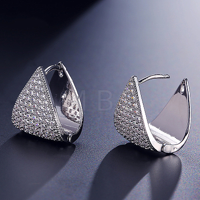 Brass Micro Pave Clear Cubic Zirconia Triangle Hoop Earrings FS-WG8FAD7-01-1