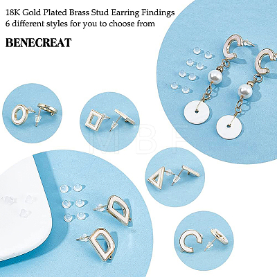 12Pcs 6 Styles Brass Stud Earring Findings KK-BC0009-08-1