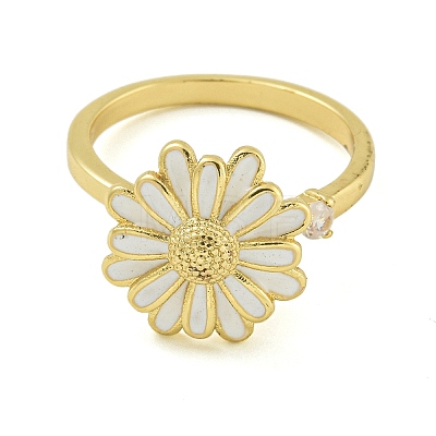 Daisy Enamel Rotatable Cuff Rings for Women RJEW-M016-05G-1