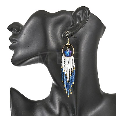 Star Glass Seed Beaded Dangle Tassel Earrings EJEW-MZ00777-1