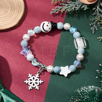 Christmas Theme Synthetic Moonstone and Alloy Snowflake
Charms Bracelets for Women BJEW-TA00560-1