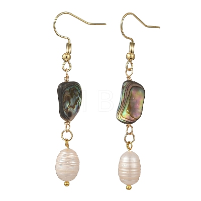 Natural Paua Shell & Natural Pearl Dangle Earrings EJEW-JE07333-1