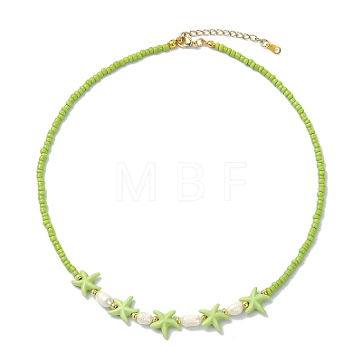2Pcs 2 Styles Ocean Turtle Starfish Synthetic Turquoise & Natural Pearl & Glass Seed Beaded Necklaces NJEW-JN06130-03-1