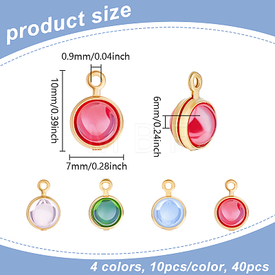 40Pcs 4 Colors 304 Stainless Steel Wrapped Dyed Natural Quartz Round Charms STAS-UN0063-75-1