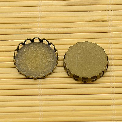 Antique Bronze Brass Cabochon Settings and Flat Round Transparent Clear Glass Cabochons KK-X0003-RS-1