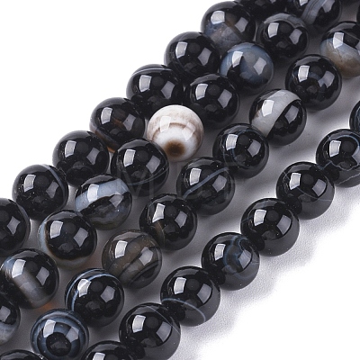 Natural Black Agate Beads Strands X-G-G582-8mm-60-1