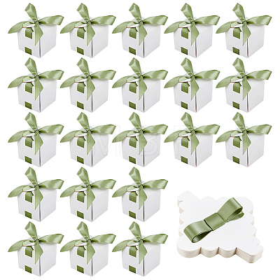 Square Paper Wedding Candy Storage Boxes with Ribbon AJEW-WH0609-744A-1