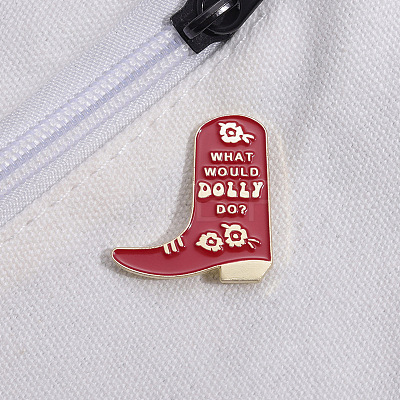 Cute Cowboy Boots with Word What Would Dolly Do Safety Brooch Pin JEWB-PW0002-09-1